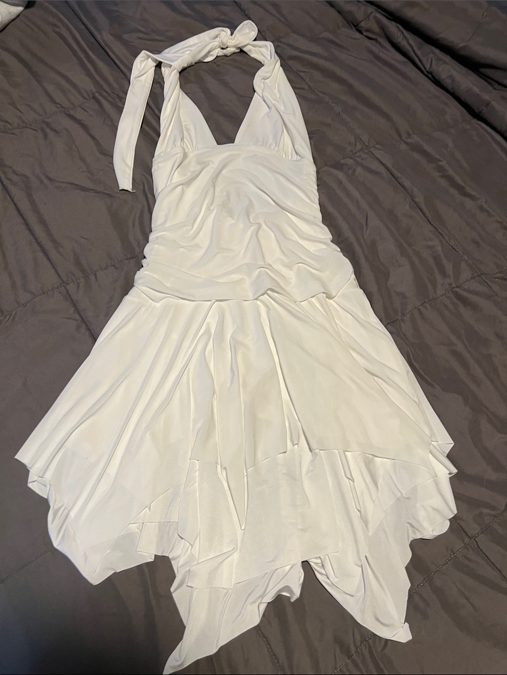 White Halter Handkerchief Hem Dress